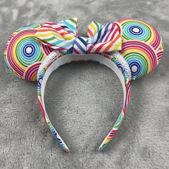 Disney Minnie Mouse Ears Rainbow Colored Custom Fit Adult Size - Picture 2 of 3